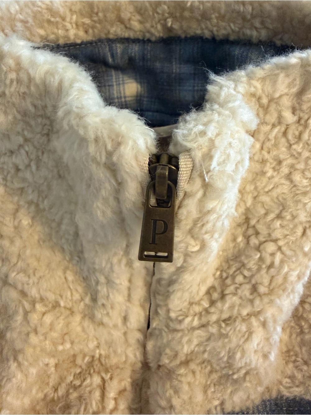Pendleton Ivory Sherpa Blue Plaid Flannel Zip Front Jacket - Picture 7 of 16